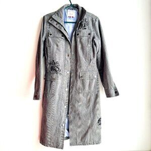 Vintage 2000s Triple Five Soul Fine Plaid Floral Velvet Flocked Jacket S
